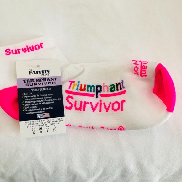 Low Cut Socks honoring Breast Cancer Survivors by The Faithy Zone, Medium 9-11 - Picture 3 of 4